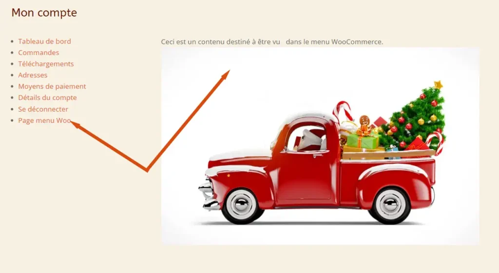 Lien personnalisé dans le menu WooCommerce exemple 4