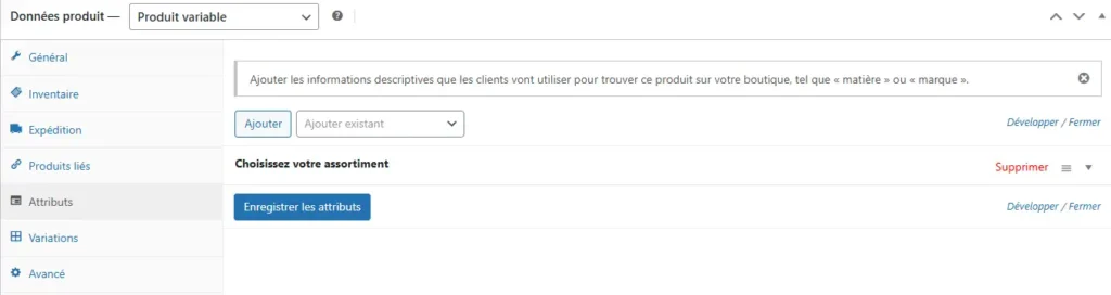 Slug d'un attribut de produit variable WooCommerce